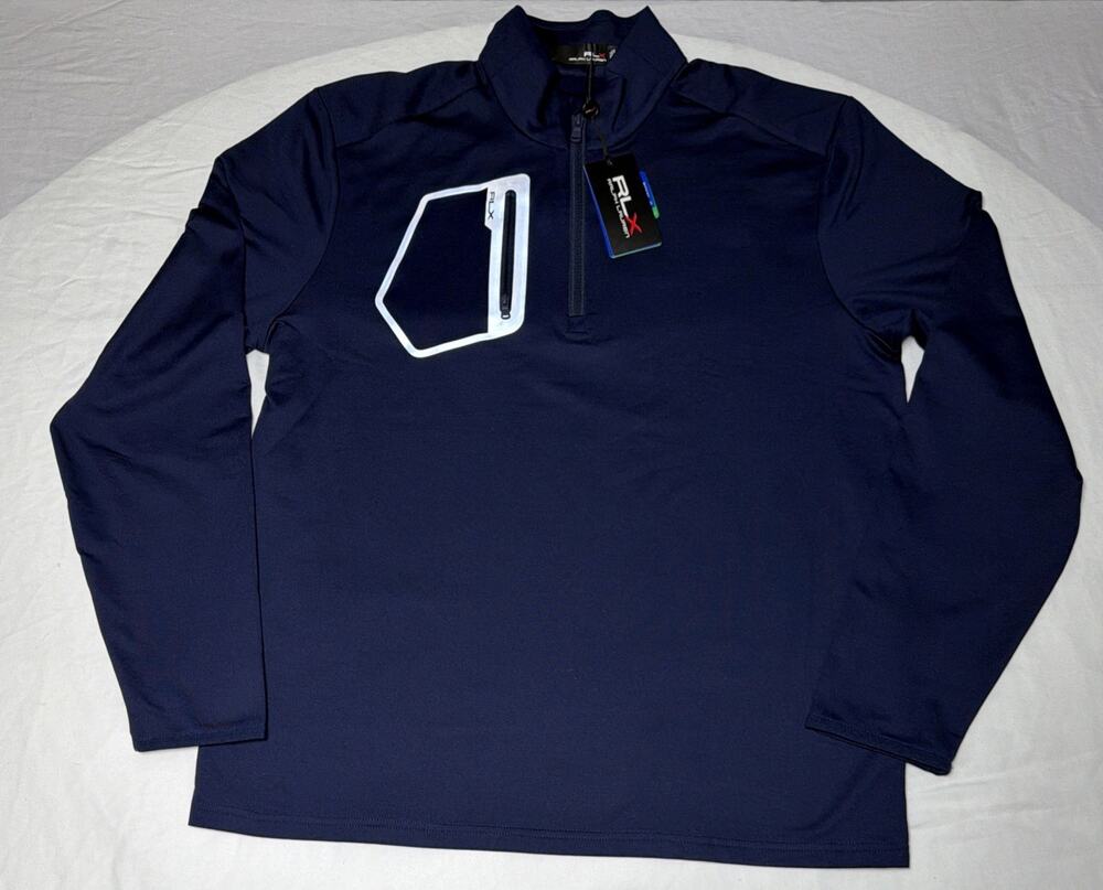 NWT $148- RLX Ralph Lauren 1/4 Zip Navy Quick Dry Luxury Pullover - Size Large